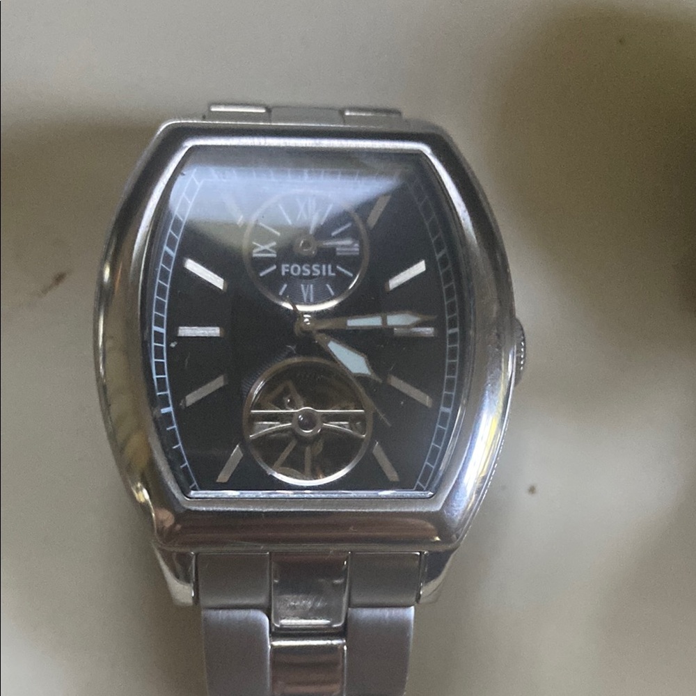 Fossil Black Dial Silver Watch